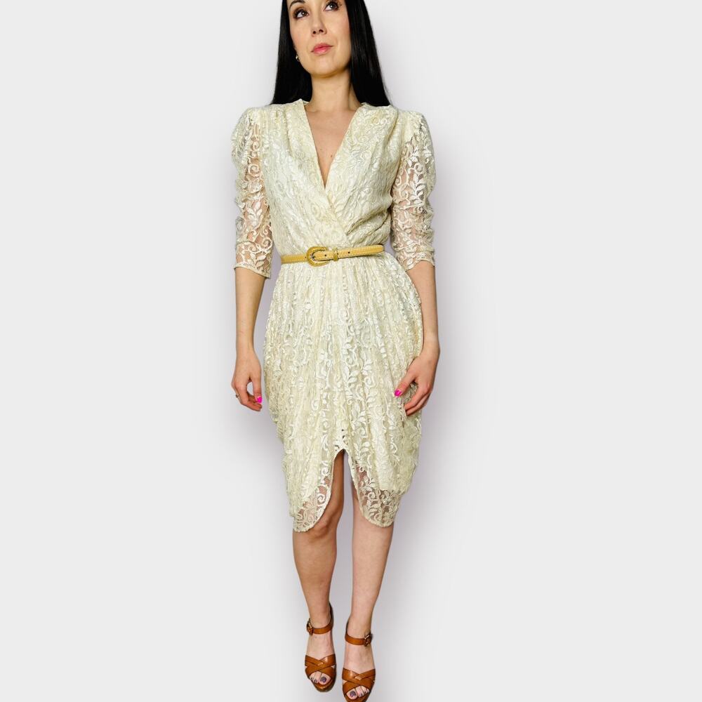 Vintage 80s Glenrob Cream Lace Dress‎